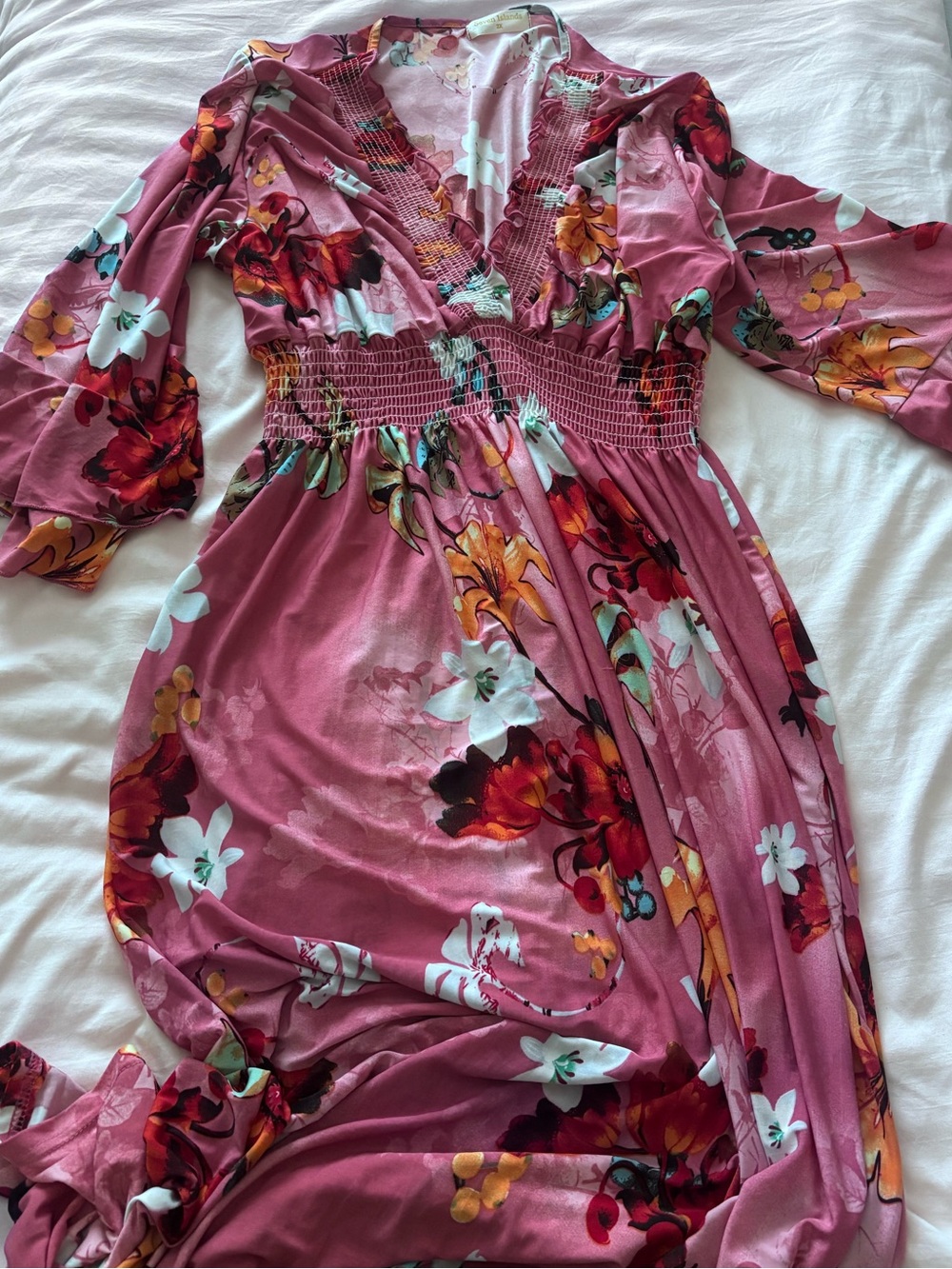 Women’s Floral Pink V-Neck Maxi Dress